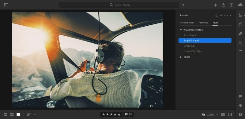 Interface of the Presets Panel in Lightroom CC
